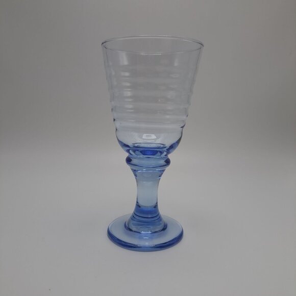 Libbey Sirrus Blue Glass Goblet Ribbed - Picture 1 of 10